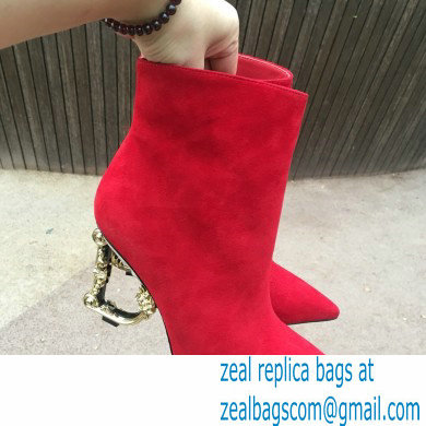 Dolce  &  Gabbana Heel 10.5cm Leather Ankle Boots Suede Red with Baroque DG Heel 2021